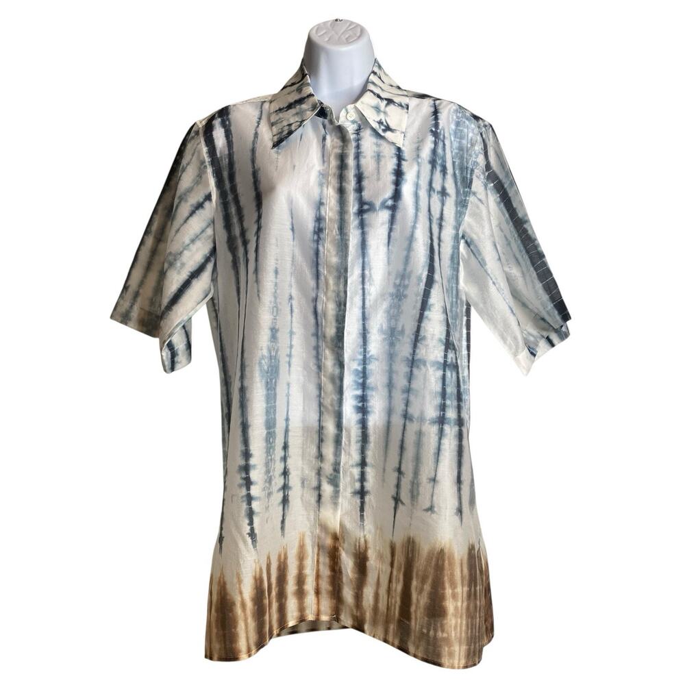 COS X Tabata Shibori Women's Blue Drip Dye Shirt Size 36/6 Art To Wear Japanese